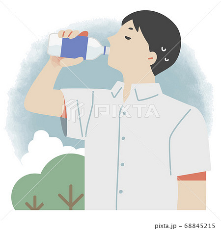 熱中症対策に水分補給をするサラリーマンの男性のイラスト素材