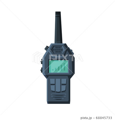 Black Radio Transmitter, Handheld Portable Rectangle Device with Screen and Antenna Flat Vector Illustration 68845733