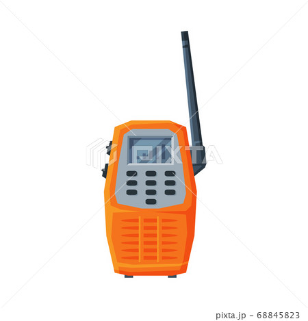 Modern Handheld Radio Transmitter, Orange Portable Radio Device with Screen and Antenna Flat Vector Illustration 68845823