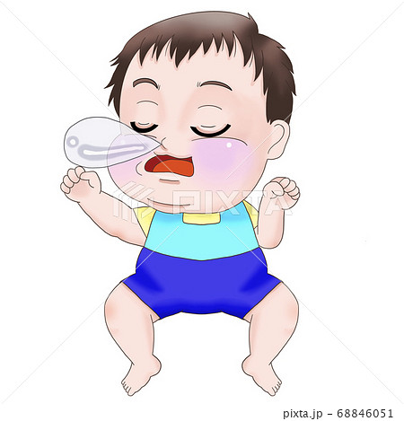 鼻ちょうちんを膨らませながら寝ている赤ちゃん 男の子 のイラスト素材