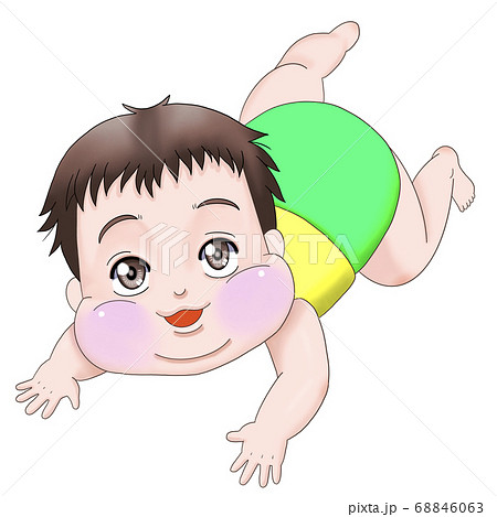 はいはいしながら笑顔で見上げてくる赤ちゃん 男の子 のイラスト素材