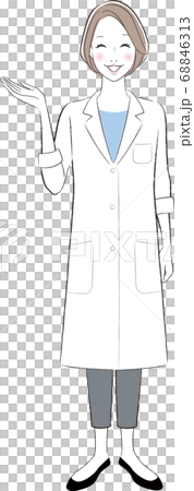 A woman in a white coat guiding with a smile A woman in a white coat guiding with a smile 68846313