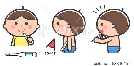 体温を測る男の子 口 わきの下 線ありのイラスト素材