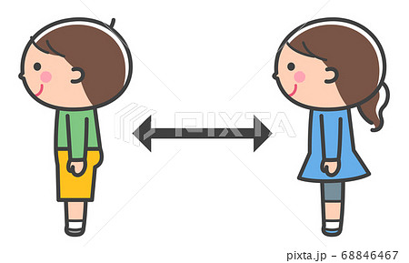 距離を取る子どもたち／線ありのイラスト素材 [68846467] - PIXTA