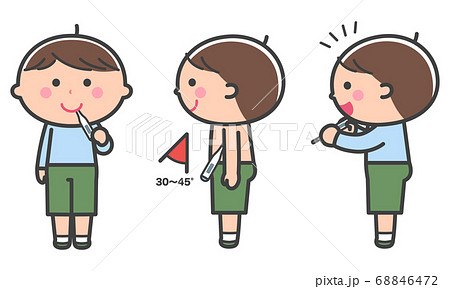 体温を測る男の子 口 わきの下 セット 線ありのイラスト素材