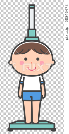 身体計測／身長計の上に乗る男の子／線あり 68846478