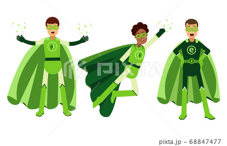 Smiling Man in Green Eco Superhero Costumes...のイラスト素材 [68847477] - PIXTA