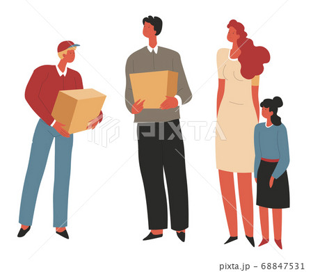 Humanitarian help for poor family, delivery of box Humanitarian help for poor family, delivery of box 68847531