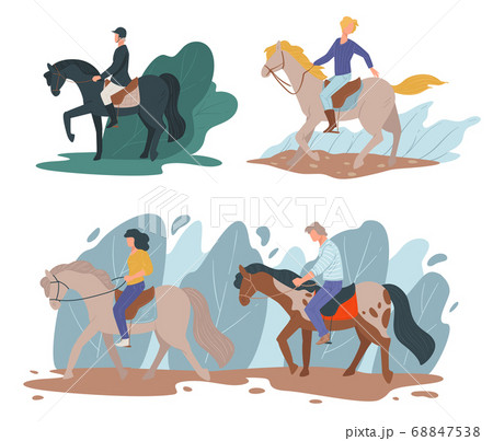 Horse riding sports, equine hobby of people vector 68847538
