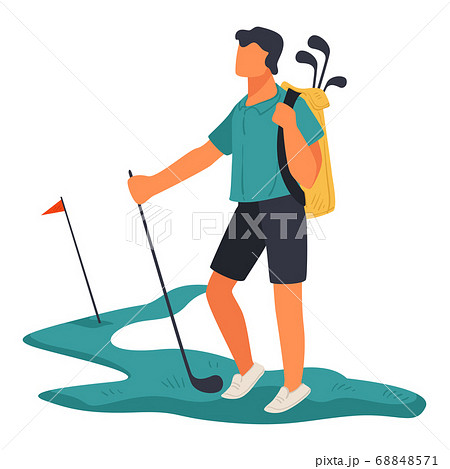Golf sport, sportive man with clubs on field 68848571