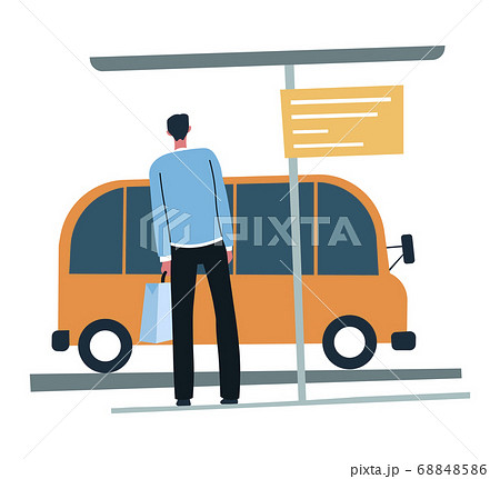 Daily commuting by bus, male waiting for transport Daily commuting by bus, male waiting for transport 68848586