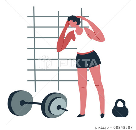 Man working out in gym, male character training 68848587