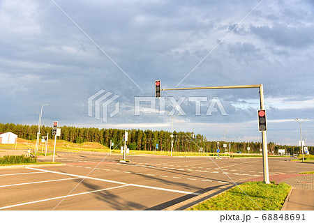 Red traffic signal at road. Traffic light control 68848691