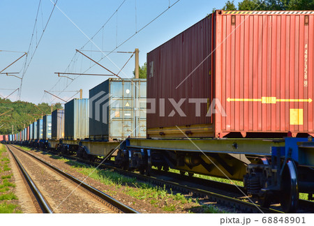 Cargo Containers Transportation On Freight Train 68848901