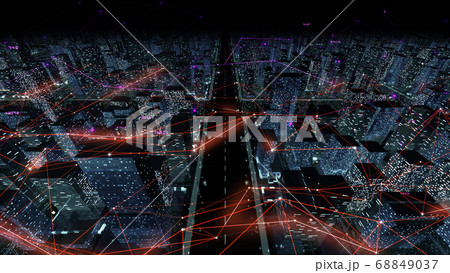デジタル 都市 街 ネットワーク データ テクノロジー 通信 ビル 建物 ビジネス 3D イラスト  68849037