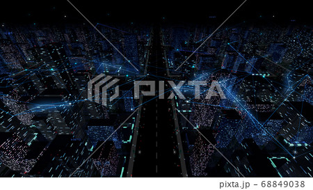 デジタル 都市 街 ネットワーク データ テクノロジー 通信 ビル 建物 ビジネス 3D イラスト  68849038