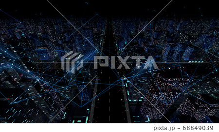 デジタル 都市 街 ネットワーク データ テクノロジー 通信 ビル 建物 ビジネス 3D イラスト  68849039