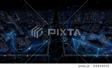 デジタル 都市 街 ネットワーク データ テクノロジー 通信 ビル 建物 ビジネス 3D イラスト  68849040