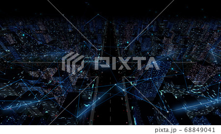 デジタル 都市 街 ネットワーク データ テクノロジー 通信 ビル 建物 ビジネス 3D イラスト  68849041