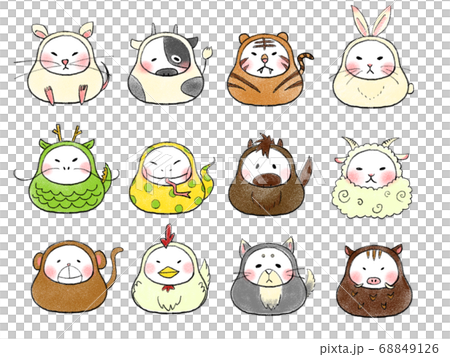 だるまの形をした手描きの干支のイラスト素材
