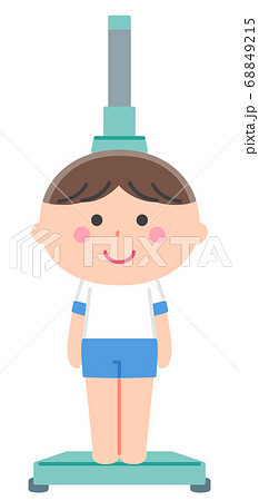 身体計測／身長計の上に乗る男の子／輪郭線なし 68849215