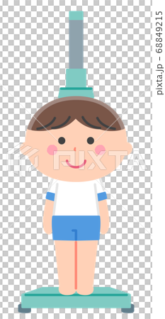 身体計測／身長計の上に乗る男の子／輪郭線なし 68849215