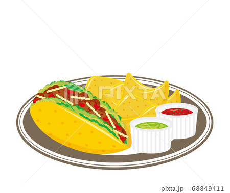 トルティーヤチップスとレタスとひき肉のタコス トルティーヤ のイラスト素材