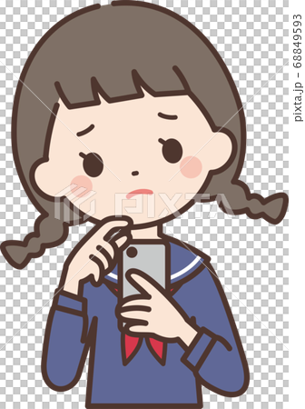 スマホを持つ困り顔の女子学生 68849593