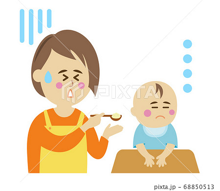 機嫌が悪い赤ちゃんの食事イラストイメージのイラスト素材