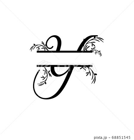 Initial Y Decorative Plant Monogram Split Letterのイラスト素材