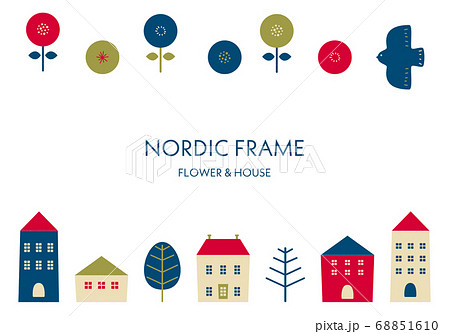 北欧風 建物と花のフレームのイラスト素材