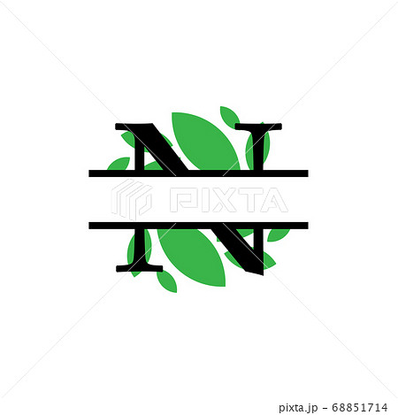 Initial n green leaf monogram split letter initial 68851714