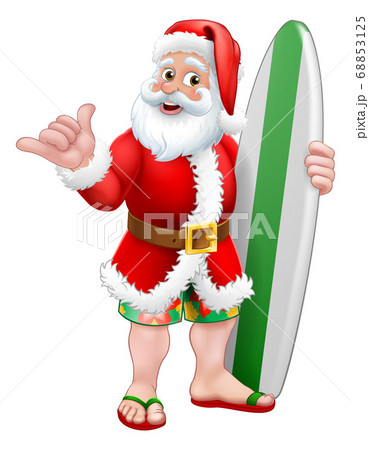 Surfing Shaka Santa Surfboard Christmas Cartoonのイラスト素材
