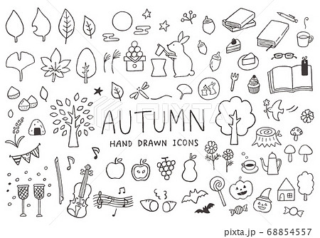 秋にまつわる手描きイラストセットのイラスト素材