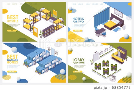 Vector isometric set landing page of hotel, 68854775