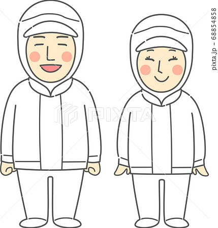 無塵服を着た若い男女 - にこにこ・ホワイト 68854858