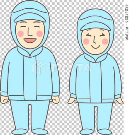 穿著無塵衣服的年輕男女，藍色 68854859