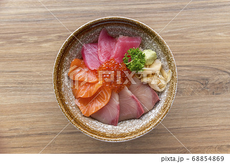 Premium fresh raw seafood mixed rice bowl 68854869