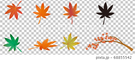 秋の紅葉・シルエット・紅葉の木のセットのイラスト 68855542