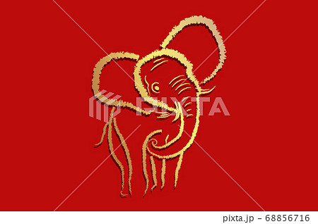 Elephant with golden border elements in paint Elephant with golden border elements in paint 68856716