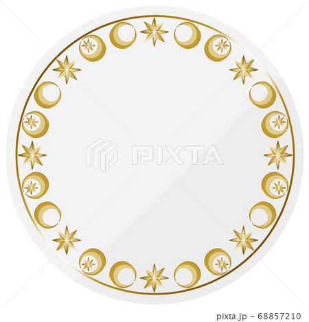 円形のフレーム ホワイト ゴールド アンティークな月と星のイラスト素材