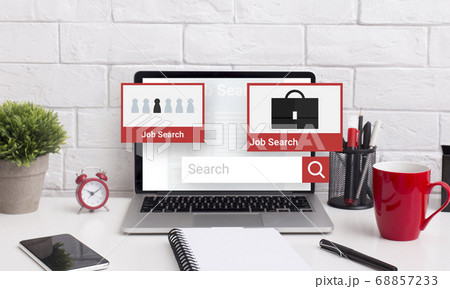Laptop on the desk with job search engine on display Laptop on the desk with job search engine on display 68857233