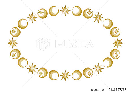 アンティークな月と星のフレーム 楕円形 ゴールドのイラスト素材