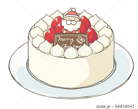 クリスマスの飾り付きホールケーキ ショートケーキのイラスト素材