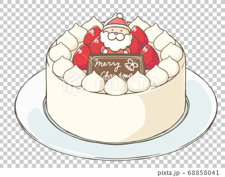 クリスマスの飾り付きホールケーキ ショートケーキのイラスト素材