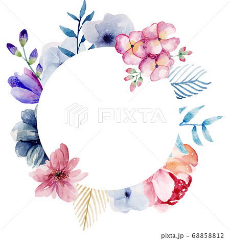 水彩絵具で書かれた 花 色鮮やか 背景 テキスト 円のイラスト素材 6512