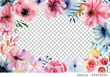水彩絵具で書かれた 花 色鮮やか 背景 テキスト 円のイラスト素材 6516