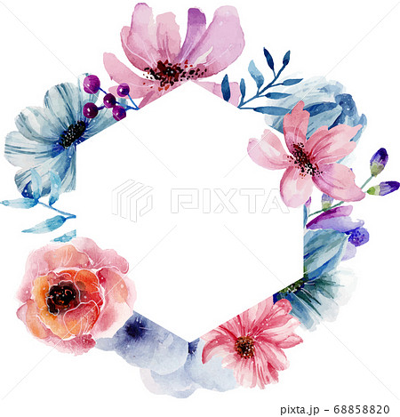 水彩絵具で書かれた 花 色鮮やか 背景 テキスト 円のイラスト素材 6580