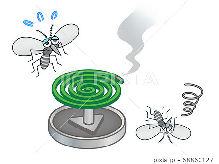 蚊取り線香に駆除される蚊のイラスト素材