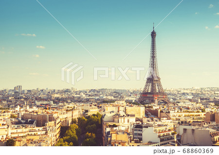 Skyline of Paris with Eiffel Tower, France 68860369